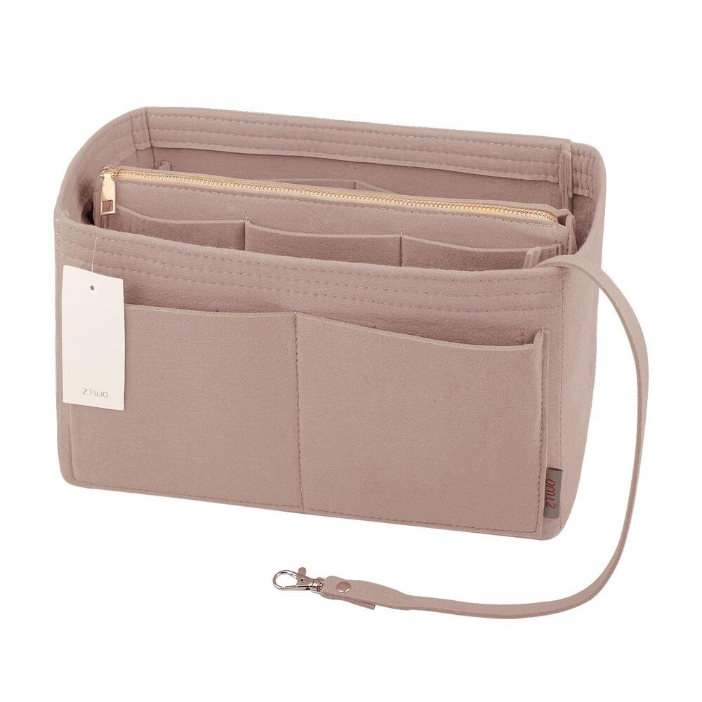 NWT - X-Large Beige Felt Purse Organizer Insert with Zipper for Tote Handbag Bag